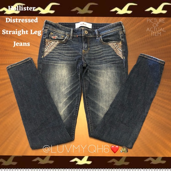 Hollister Denim - Hollister Distressed Straight Leg Mid Rise Jeans